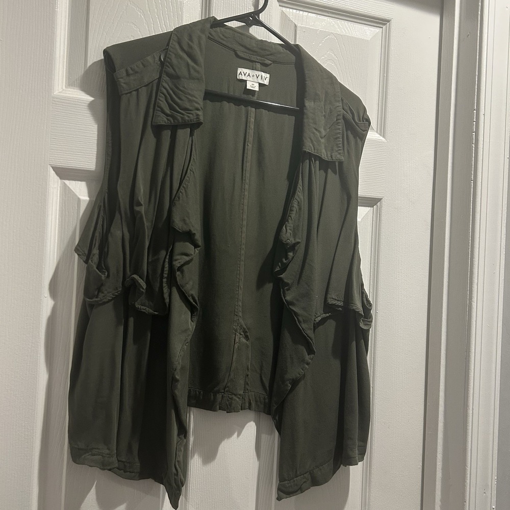 Ava & Viv Womens 3X Olive Green Sleeveless Waterfall Drape Vest Open Front